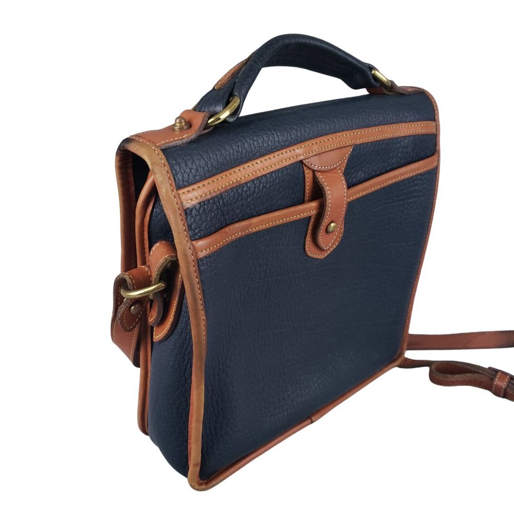 Vintage Dooney Bourke Navy British Tan Med Carrier Surrey Crossbody Purse R120 - Picture 5 of 10